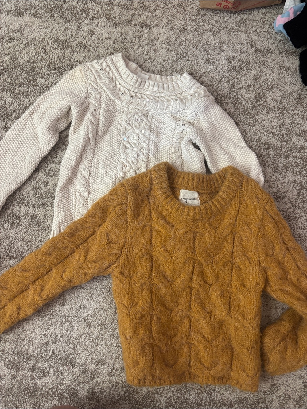 Wool-Blend Cable Knit Sweater - Mustard and Cream